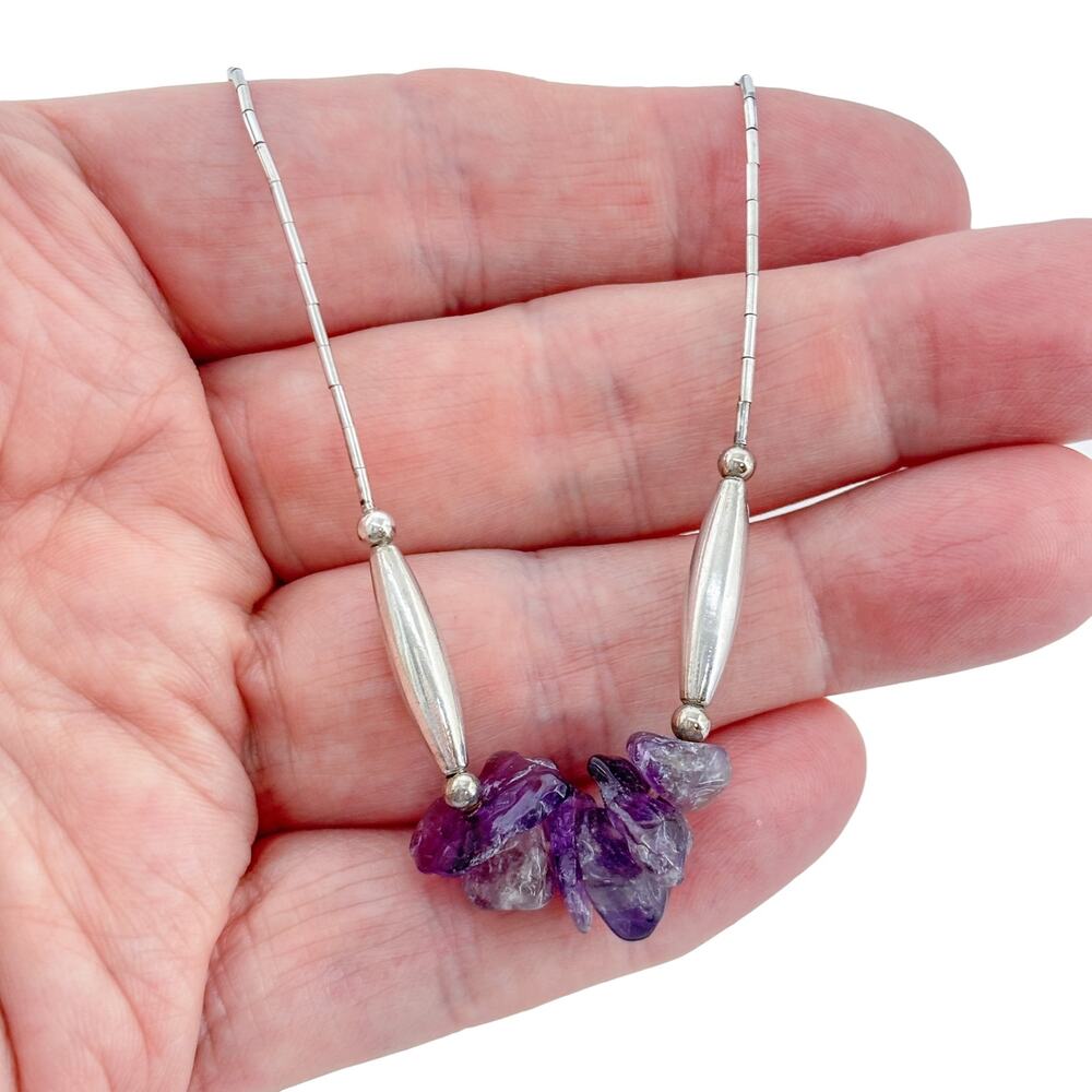 Vintage Sterling Silver 925 Liquid Silver Amethyst Necklace 17"